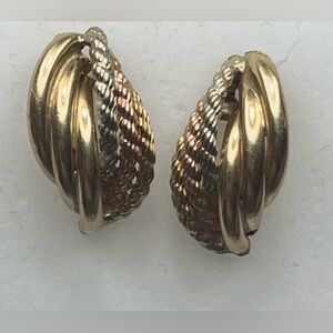Elegant Tri Color 14K Gold Triple Rope & Ribbed Hoop Earrings